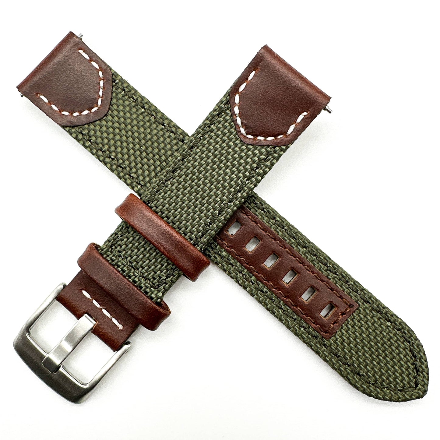 Sailcloth Nylon Leather Hybrid Watch Strap Green 3