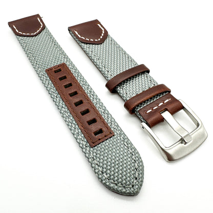 Sailcloth Nylon Leather Hybrid Watch Strap Grey 2