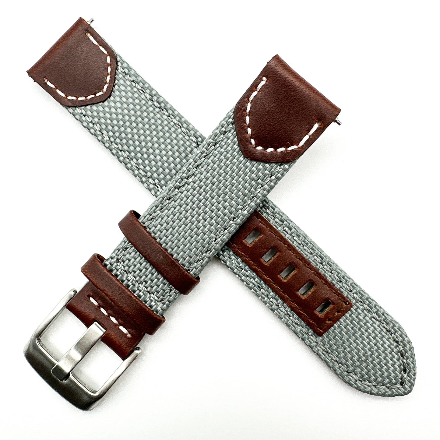 Sailcloth Nylon Leather Hybrid Watch Strap Grey 3