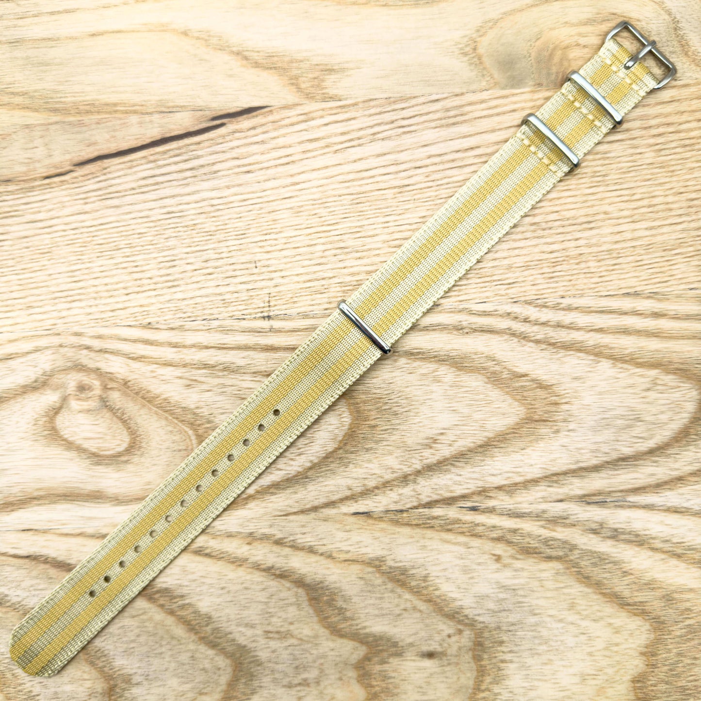 Seatbelt NATO Military Style Watch Strap Beige And Gold 3