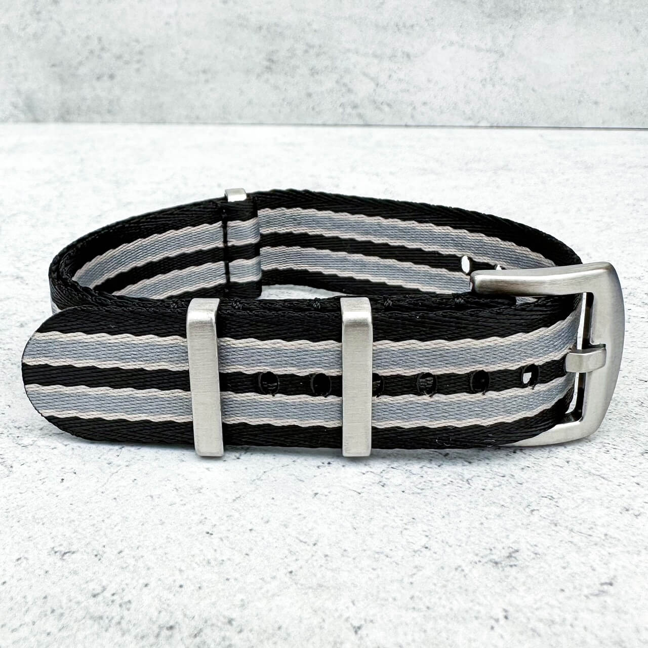 Seatbelt NATO Bond Watch Strap - Black / Beige / Grey – The