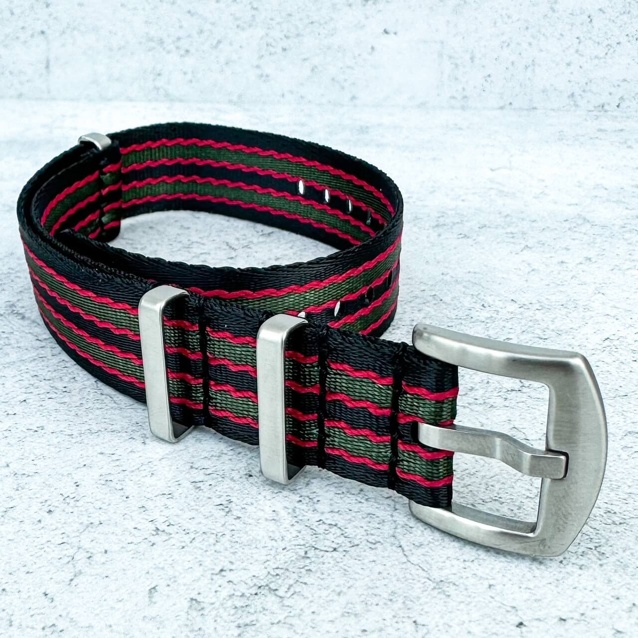 Seatbelt NATO Watch Strap Black Green Red Bond Goldfinger 2