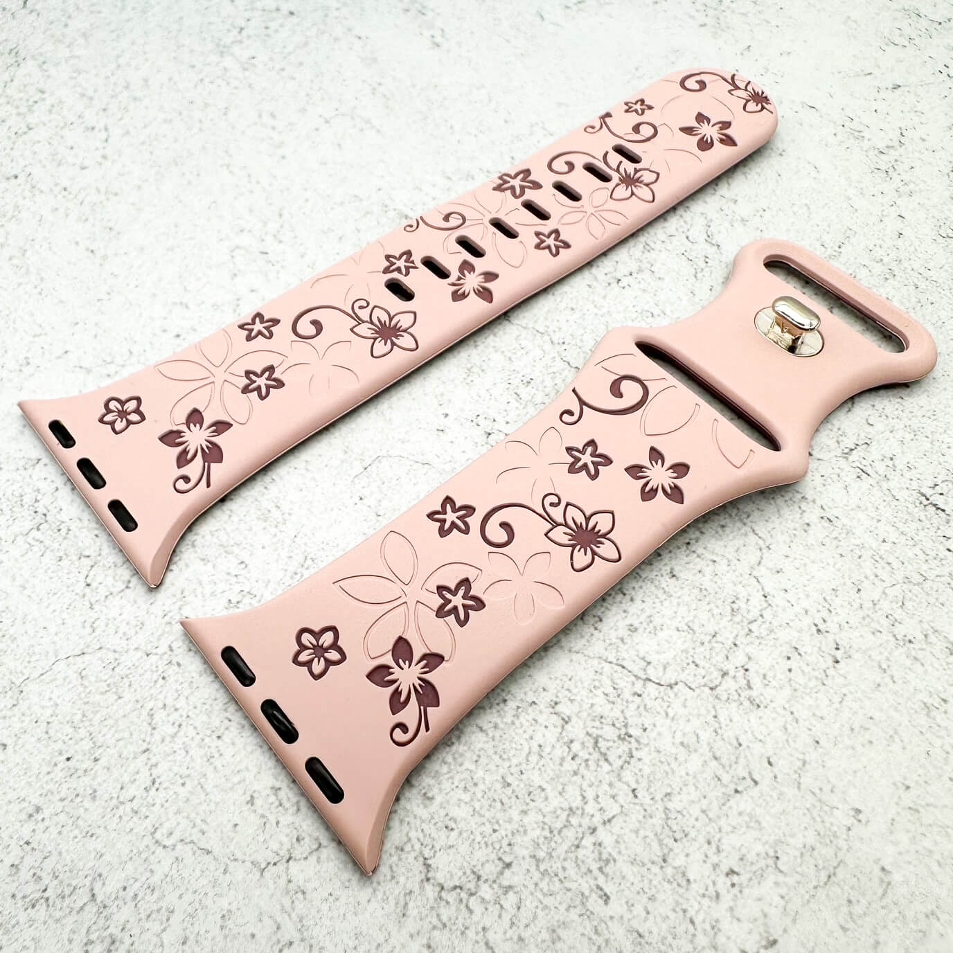 Silicone Floral Engraved Strap For Apple Watch In Pink And Violet 2