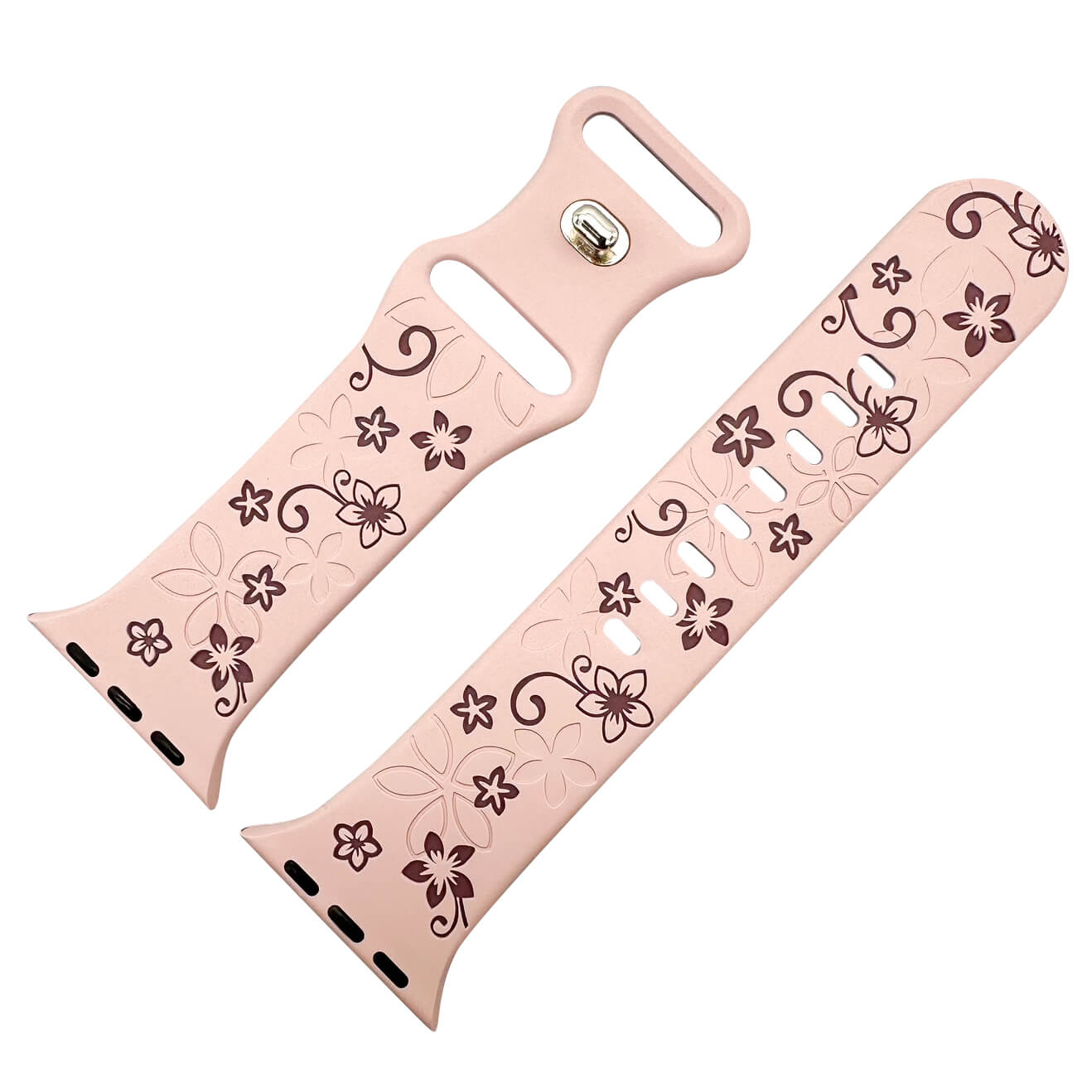 Silicone Floral Engraved Strap For Apple Watch In Pink And Violet From The Thrifty Gentleman