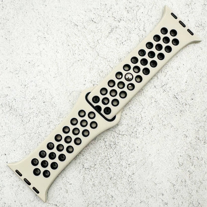 Silicone Sport Watch Band For Apple Watch In Antique White and Black 1