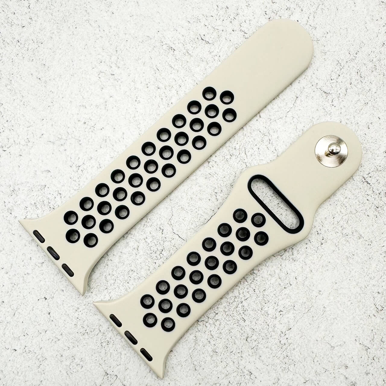 Silicone Sport Watch Band For Apple Watch In Antique White and Black 2