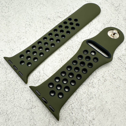 Silicone Sport Watch Band For Apple Watch In Army Green And Black 3