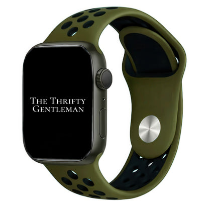 Silicone Sport Watch Band For Apple Watch In Army Green And Black The Thrifty Gentleman