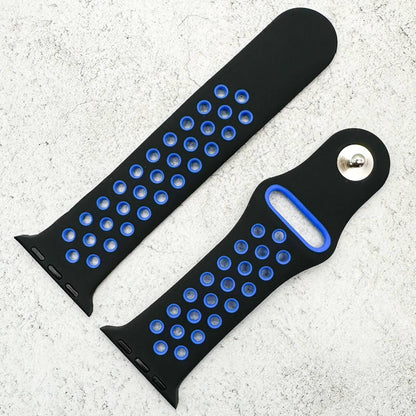 Silicone Sport Watch Band For Apple Watch In Black And Blue 2