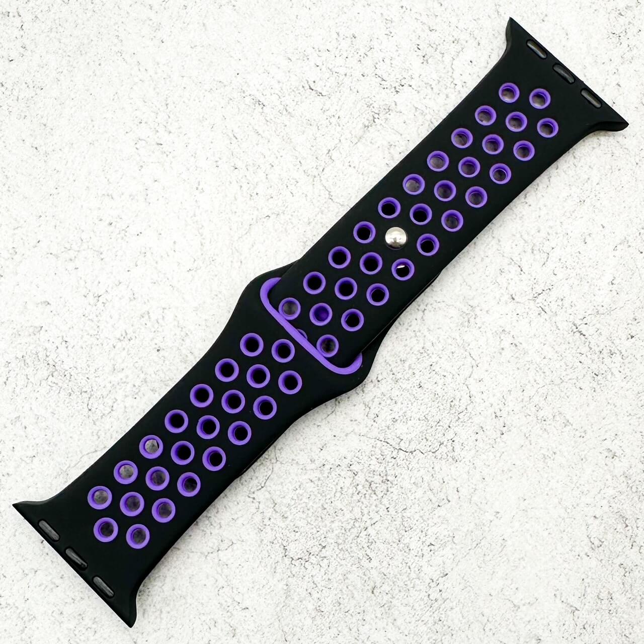 Silicone Sport Watch Band For Apple Watch In Black And Purple 1