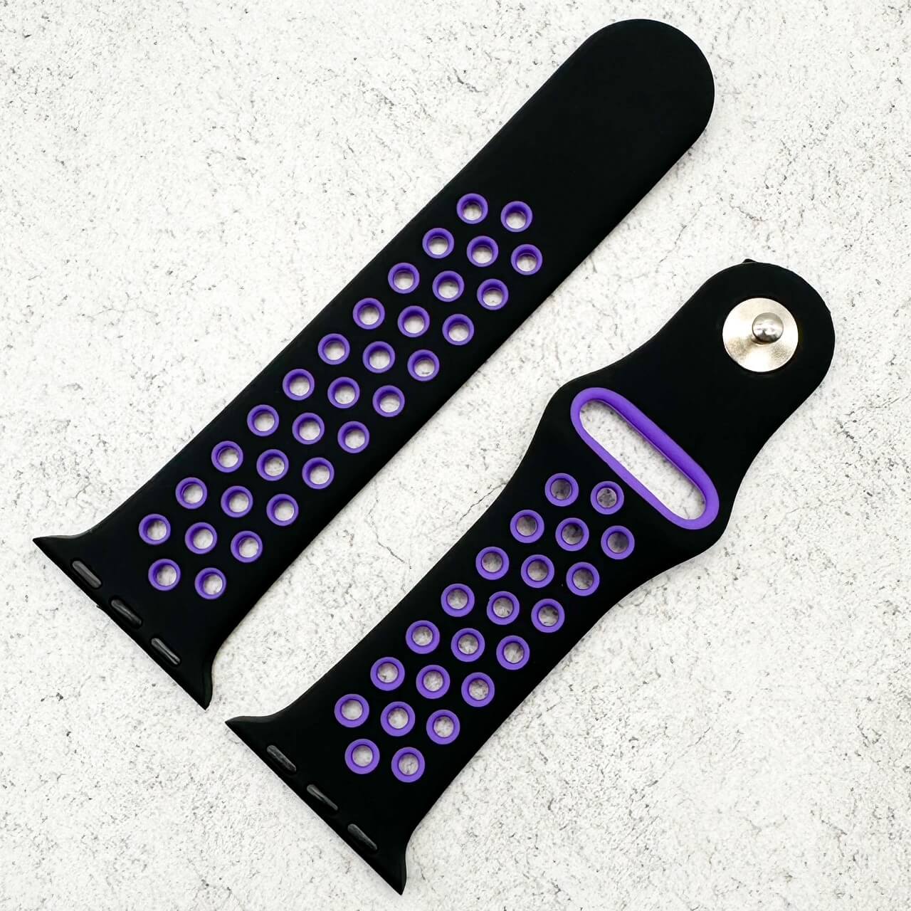 Silicone Sport Watch Band For Apple Watch In Black And Purple 2