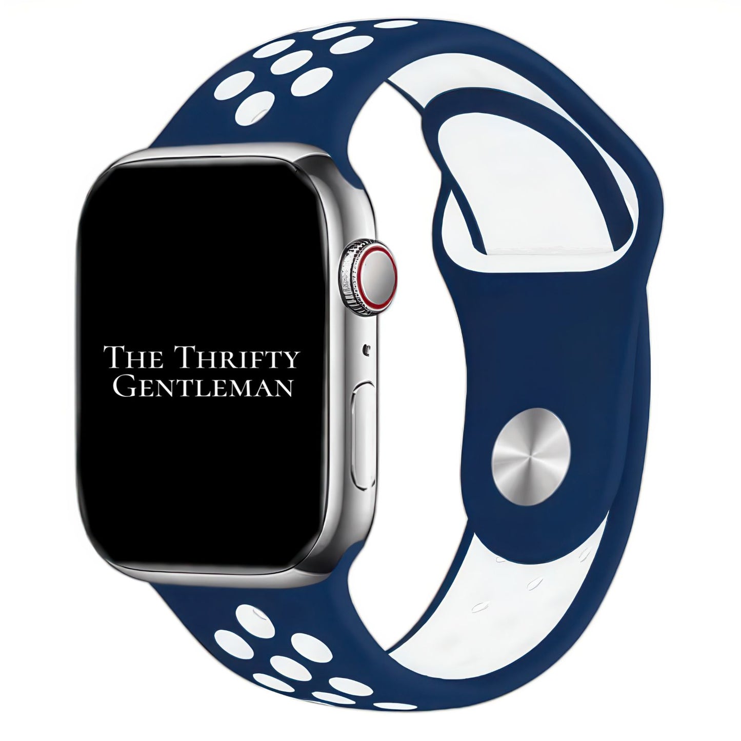 Silicone Sport Watch Band For Apple Watch In Navy Blue And White The Thrifty Gentleman