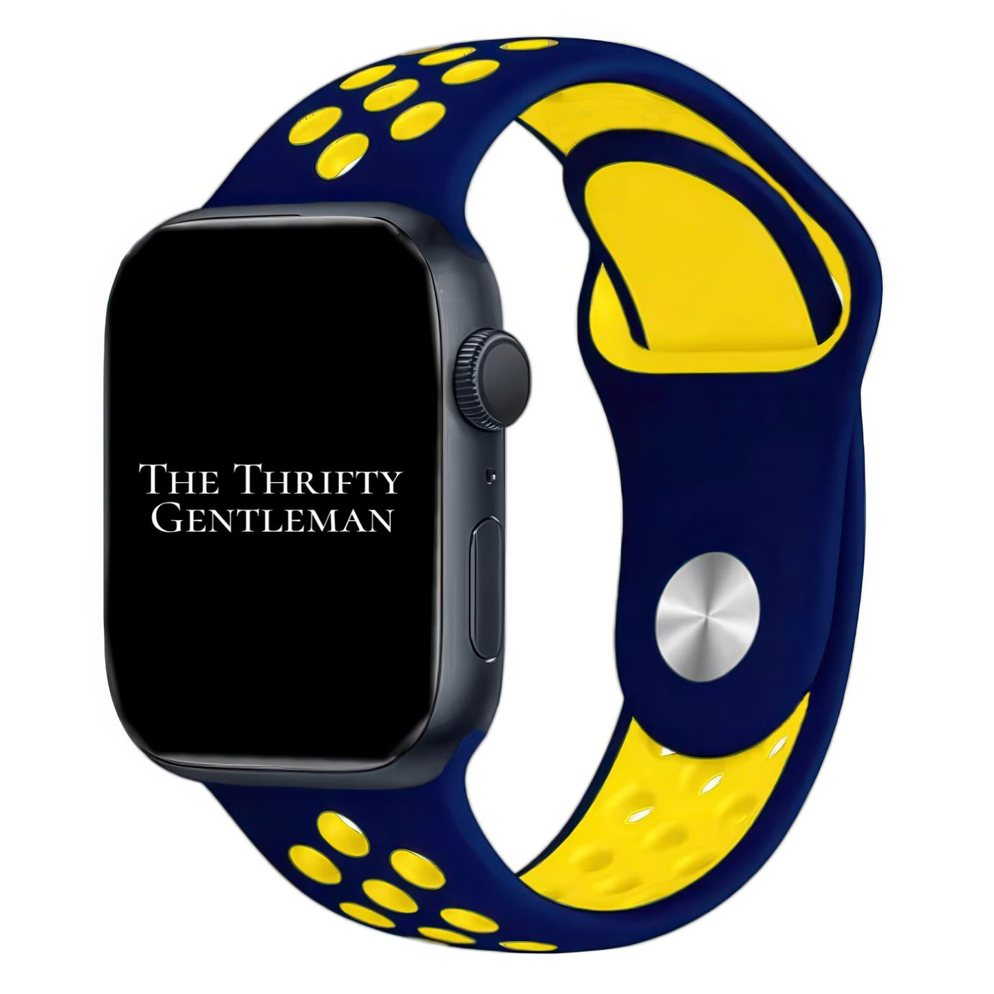 Silicone Sport Watch Band For Apple Watch In Navy Blue And Yellow The Thrifty Gentleman