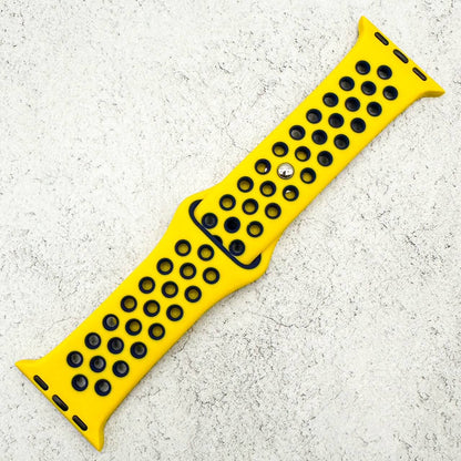 Silicone Sport Watch Band For Apple Watch In Yellow And Navy Blue 1