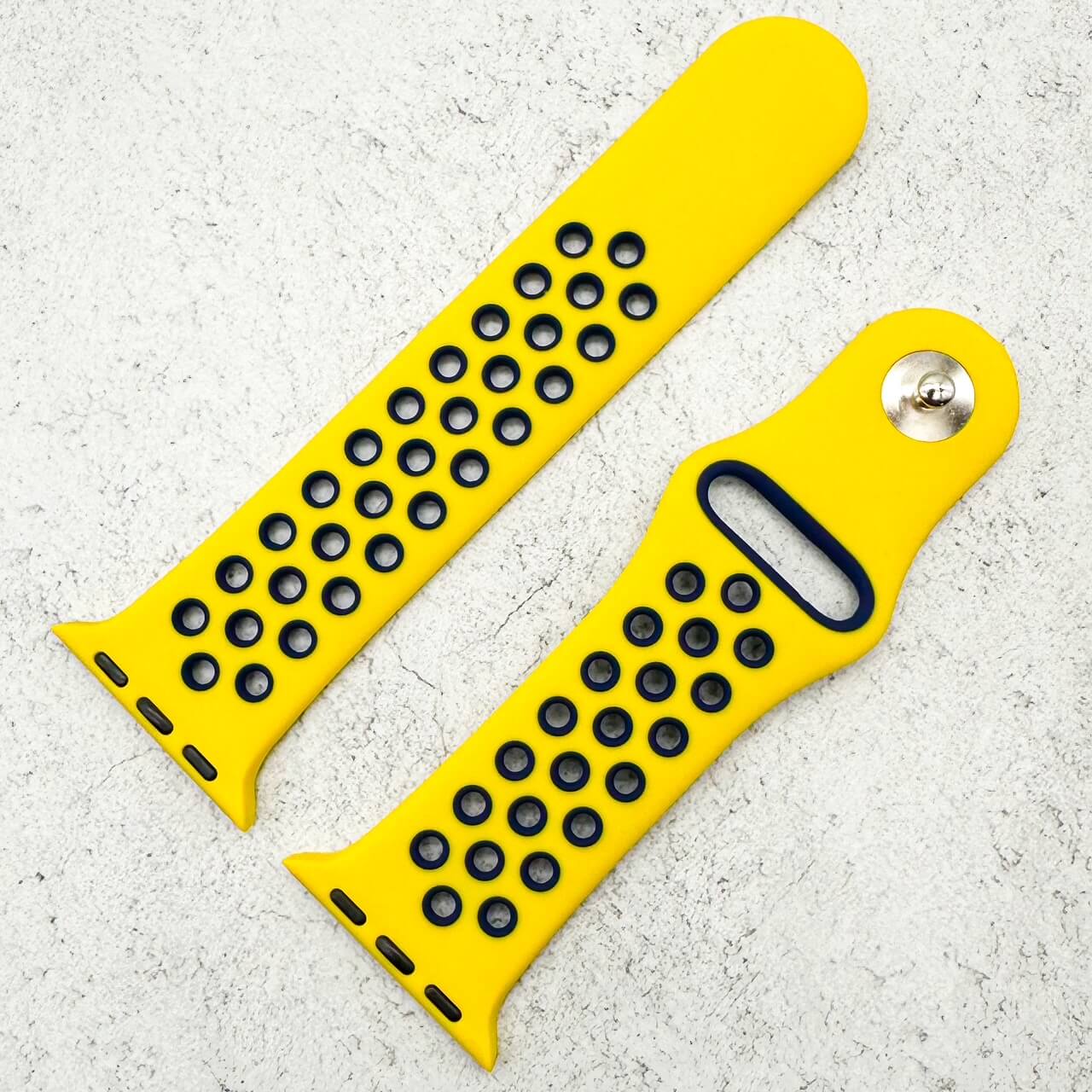 Silicone Sport Watch Band For Apple Watch In Yellow And Navy Blue 2