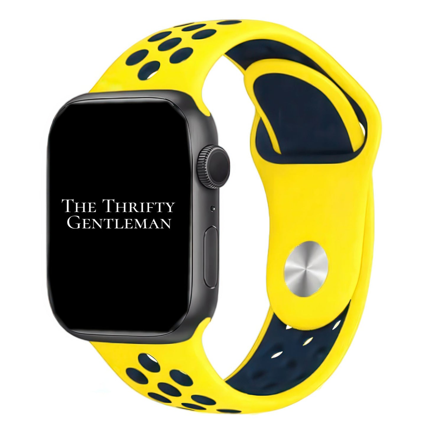 Silicone Sport Watch Band For Apple Watch In Yellow And Navy Blue The Thrifty Gentleman