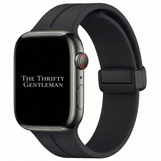 Silicone Strap With Magnetic Clasp For Apple Watch In Black From The Thrifty Gentleman