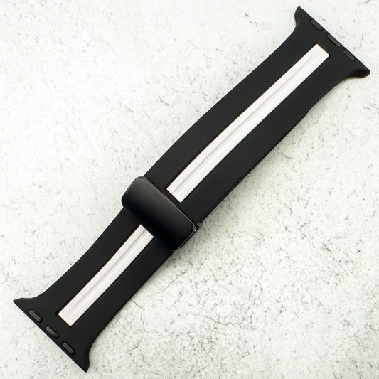 Silicone Strap With Magnetic Clasp For Apple Watch In Black And White 1