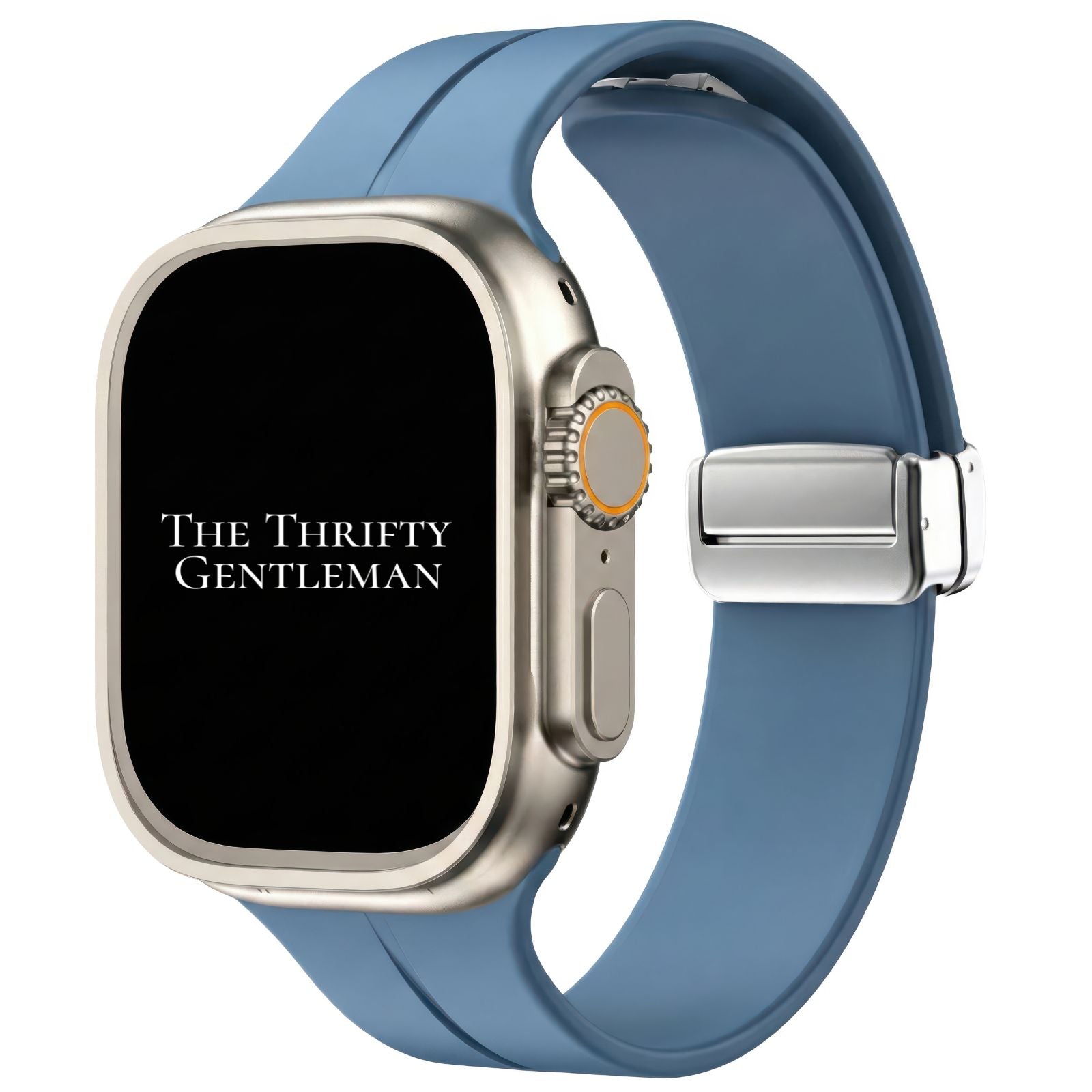 Silicone Strap With Magnetic Clasp For Apple Watch In Blue From The Thrifty Gentleman