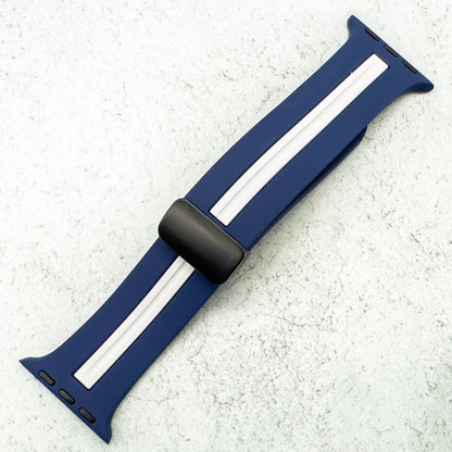 Silicone Strap With Magnetic Clasp For Apple Watch In Blue And White 1