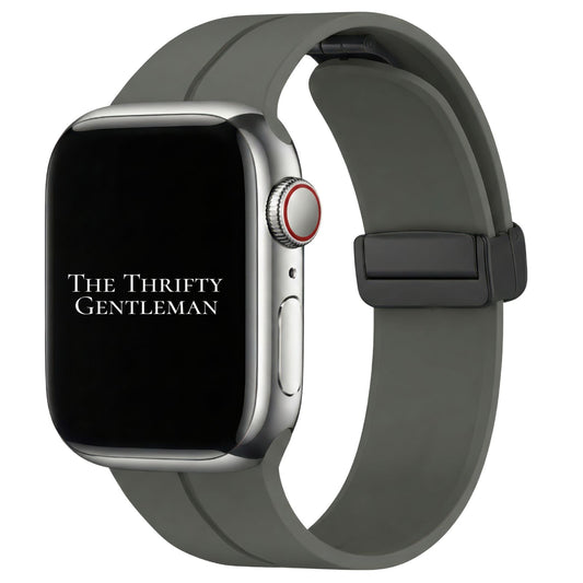Silicone Strap With Magnetic Clasp For Apple Watch In Grey From The Thrifty Gentleman