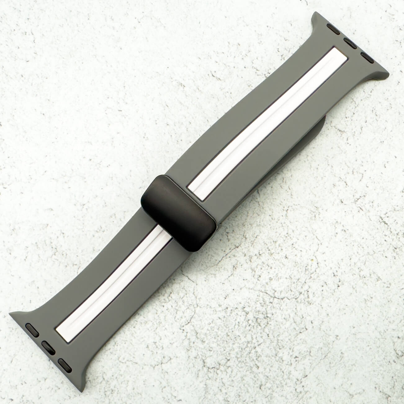 Silicone Strap With Magnetic Clasp For Apple Watch In Grey And White 1