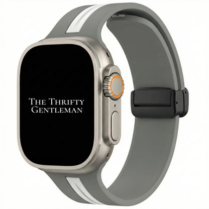 Silicone Strap With Magnetic Clasp For Apple Watch In Grey And White From The Thrifty Gentleman