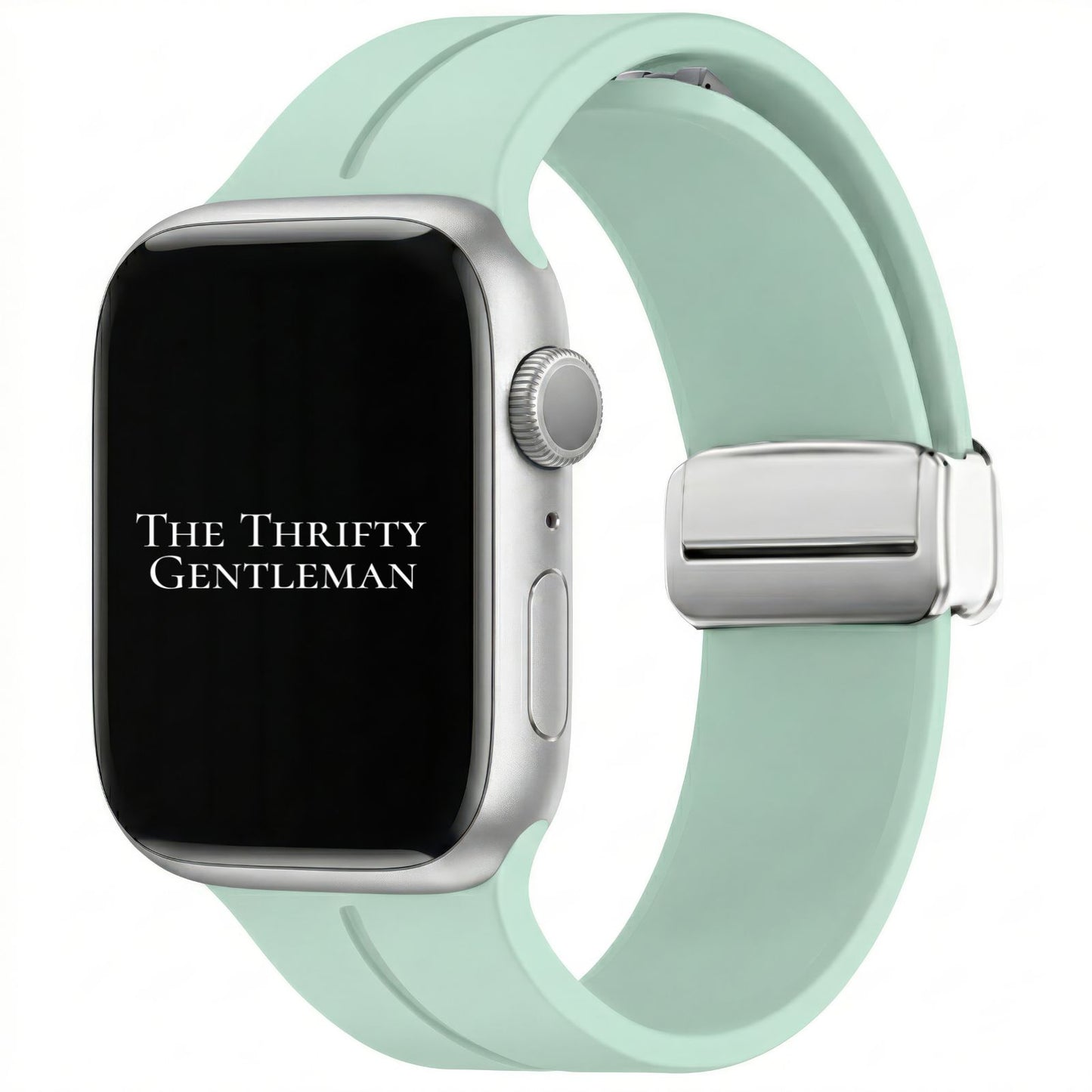 Silicone Strap With Magnetic Clasp For Apple Watch In Light Green From The Thrifty Gentleman