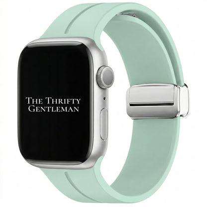 Silicone Strap With Magnetic Clasp For Apple Watch In Light Green From The Thrifty Gentleman