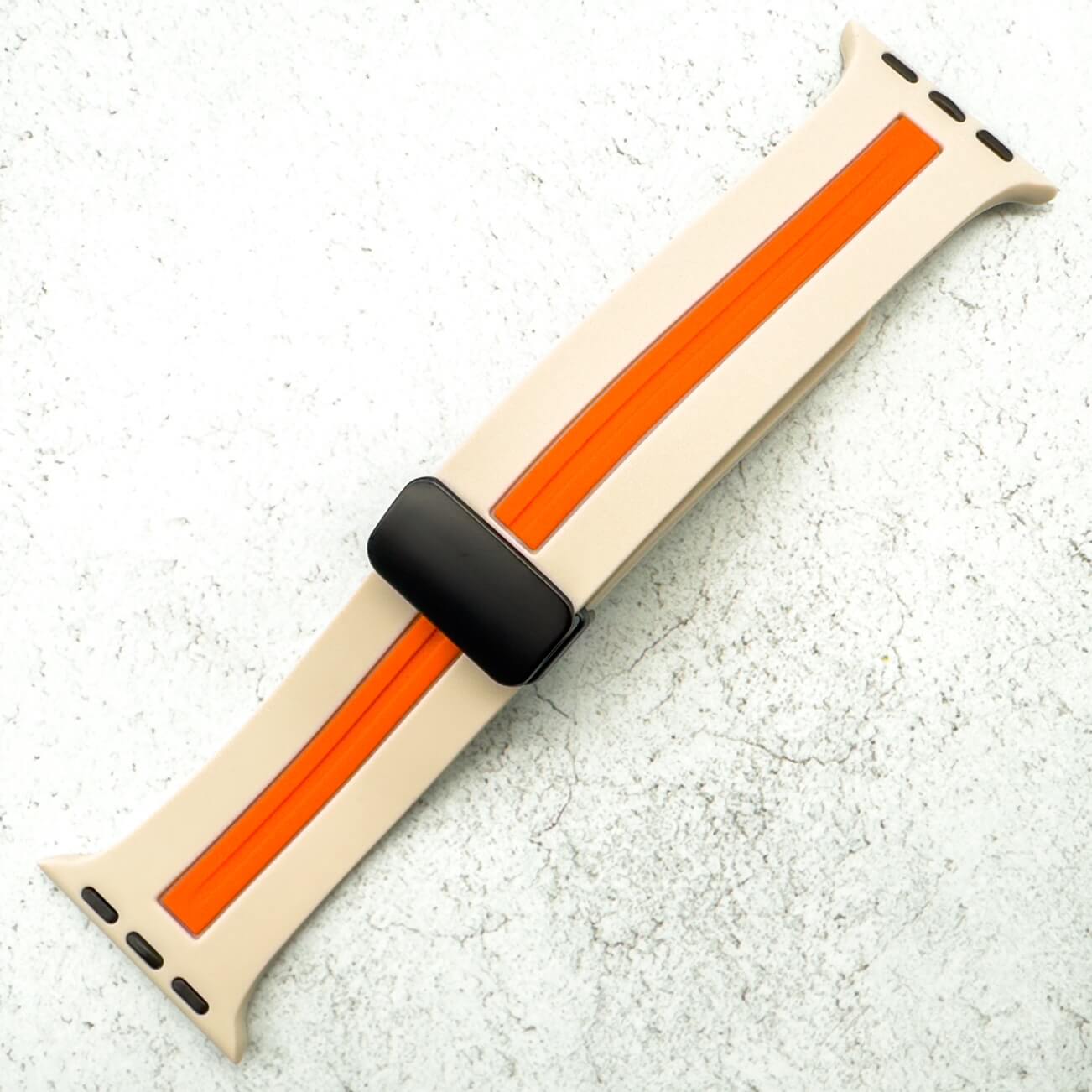 Silicone Strap With Magnetic Clasp For Apple Watch In Warm Beige And Orange 1