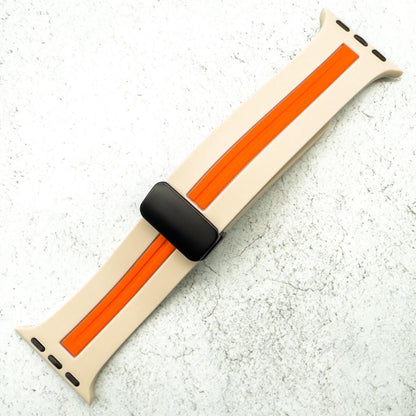 Silicone Strap With Magnetic Clasp For Apple Watch In Warm Beige And Orange 1