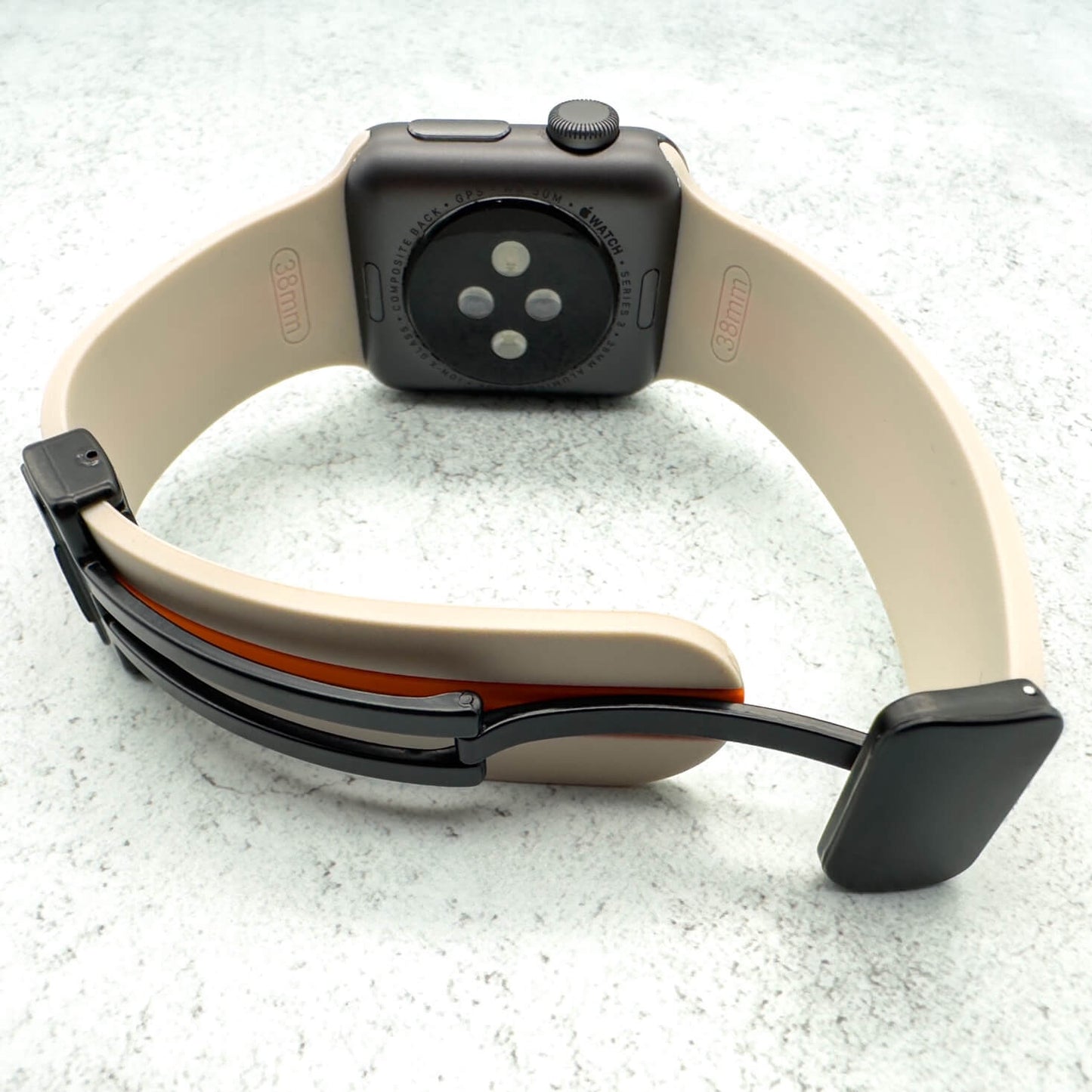 Silicone Strap With Magnetic Clasp For Apple Watch In Warm Beige And Orange 2