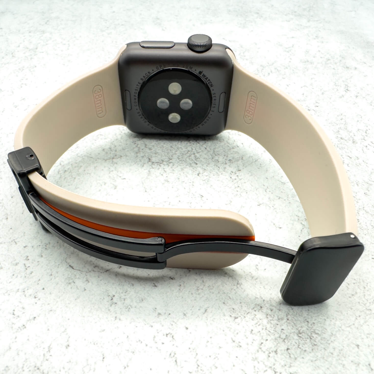 Silicone Strap With Magnetic Clasp For Apple Watch In Warm Beige And Orange 2