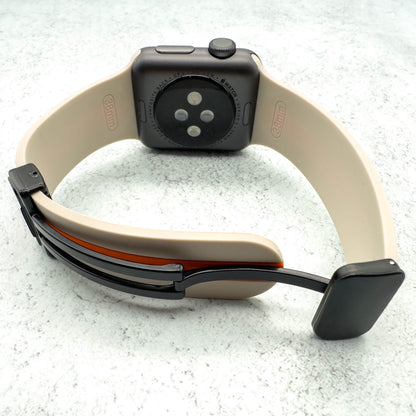 Silicone Strap With Magnetic Clasp For Apple Watch In Warm Beige And Orange 2