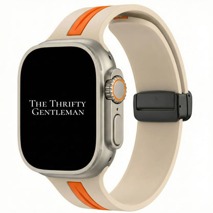 Silicone Strap With Magnetic Clasp For Apple Watch In Warm Beige And Orange From The Thrifty Gentleman