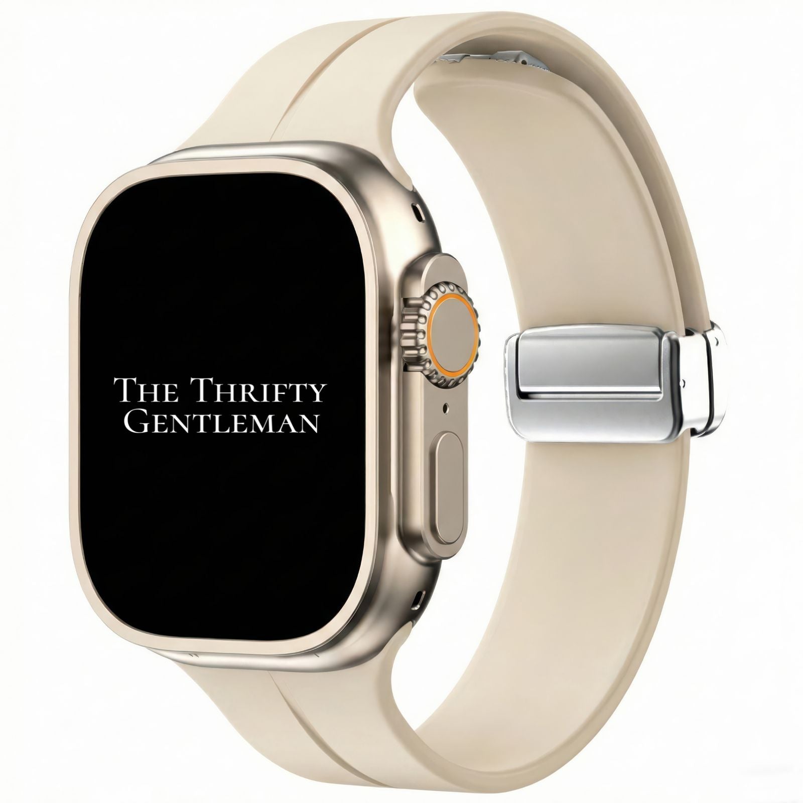 Silicone Strap With Magnetic Clasp For Apple Watch In Warm Beige From The Thrifty Gentleman