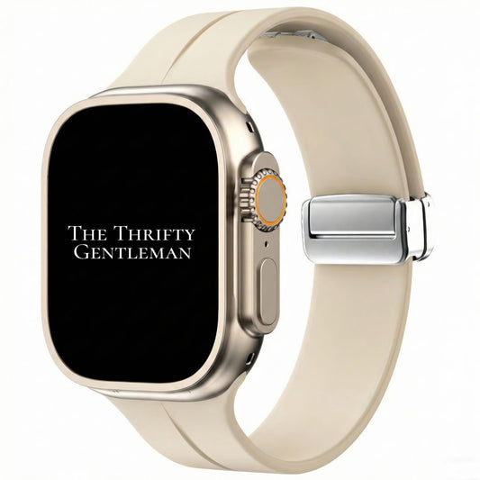 Silicone Strap With Magnetic Clasp For Apple Watch In Warm Beige From The Thrifty Gentleman