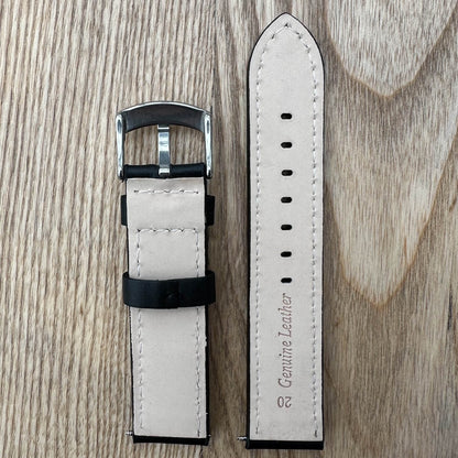 Smooth Grain Genuine Leather White Stitched Watch Strap Black 3