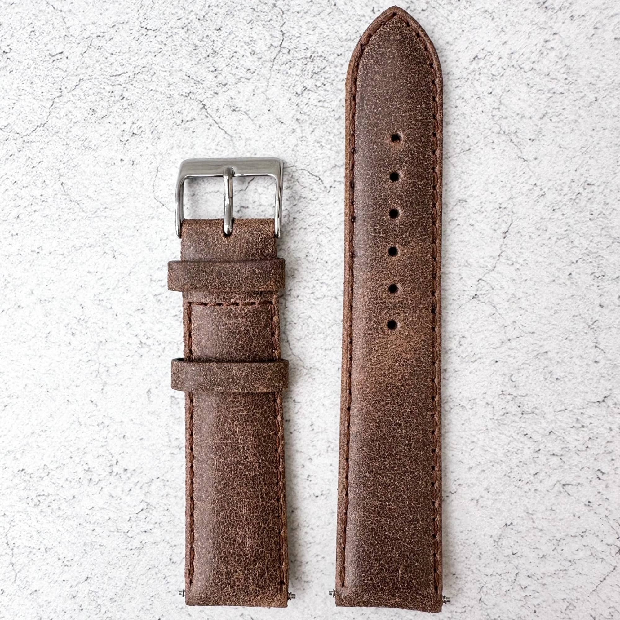 Smooth Grain Genuine Leather Vintage Watch Strap - Brown