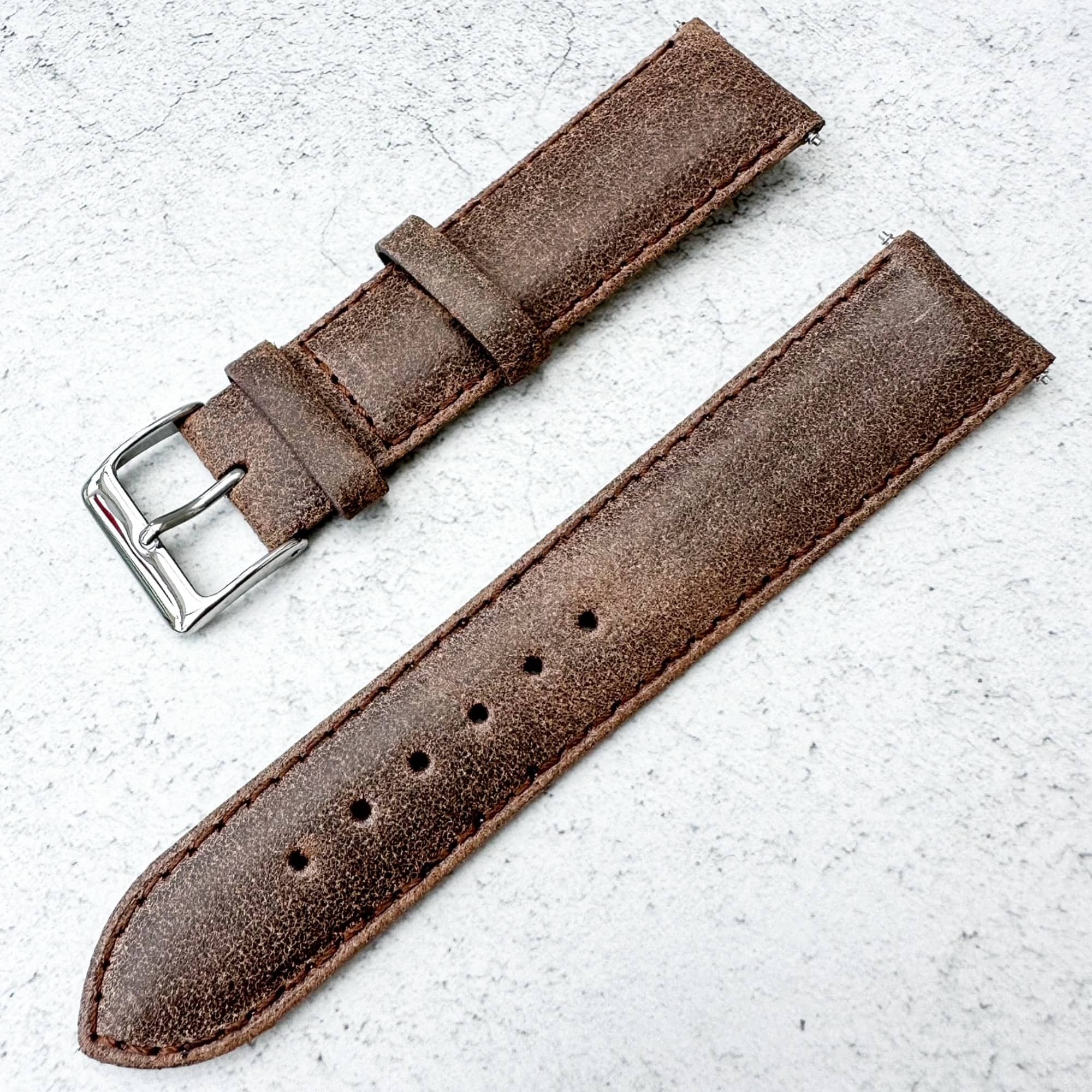 Smooth Grain Genuine Leather Vintage Watch Strap - Brown