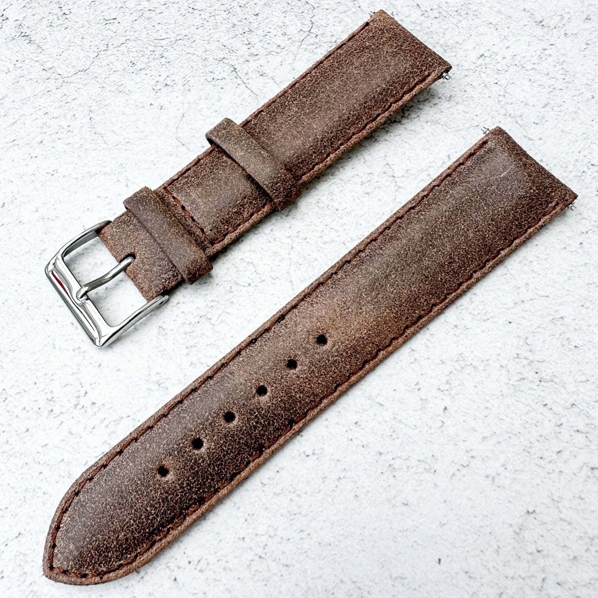 Smooth Grain Vintage Genuine Leather Watch Strap Medium Brown 4