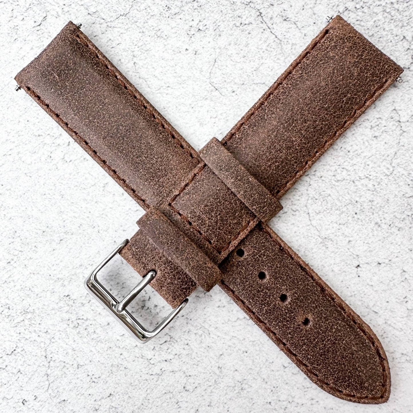 Smooth Grain Vintage Genuine Leather Watch Strap Medium Brown 6