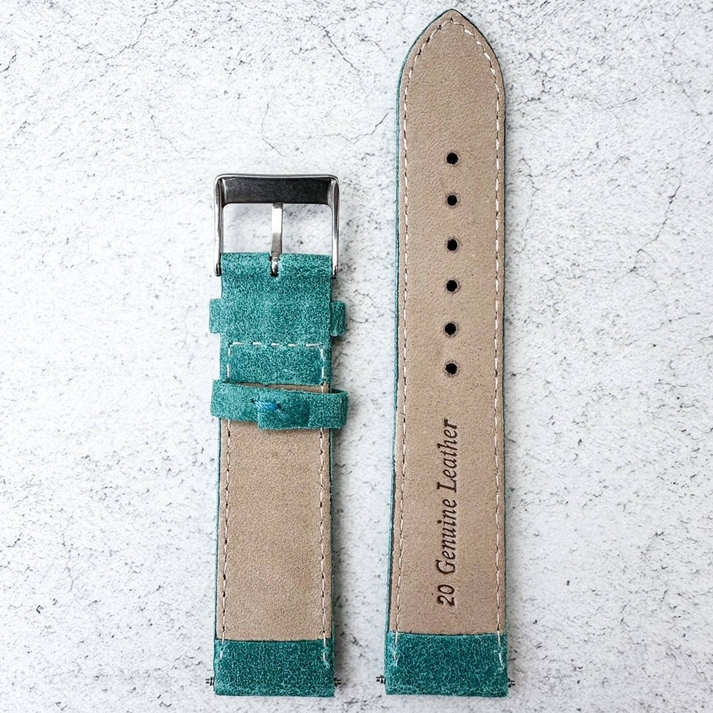 Smooth Grain Vintage Genuine Leather Watch Strap Turquoise 3