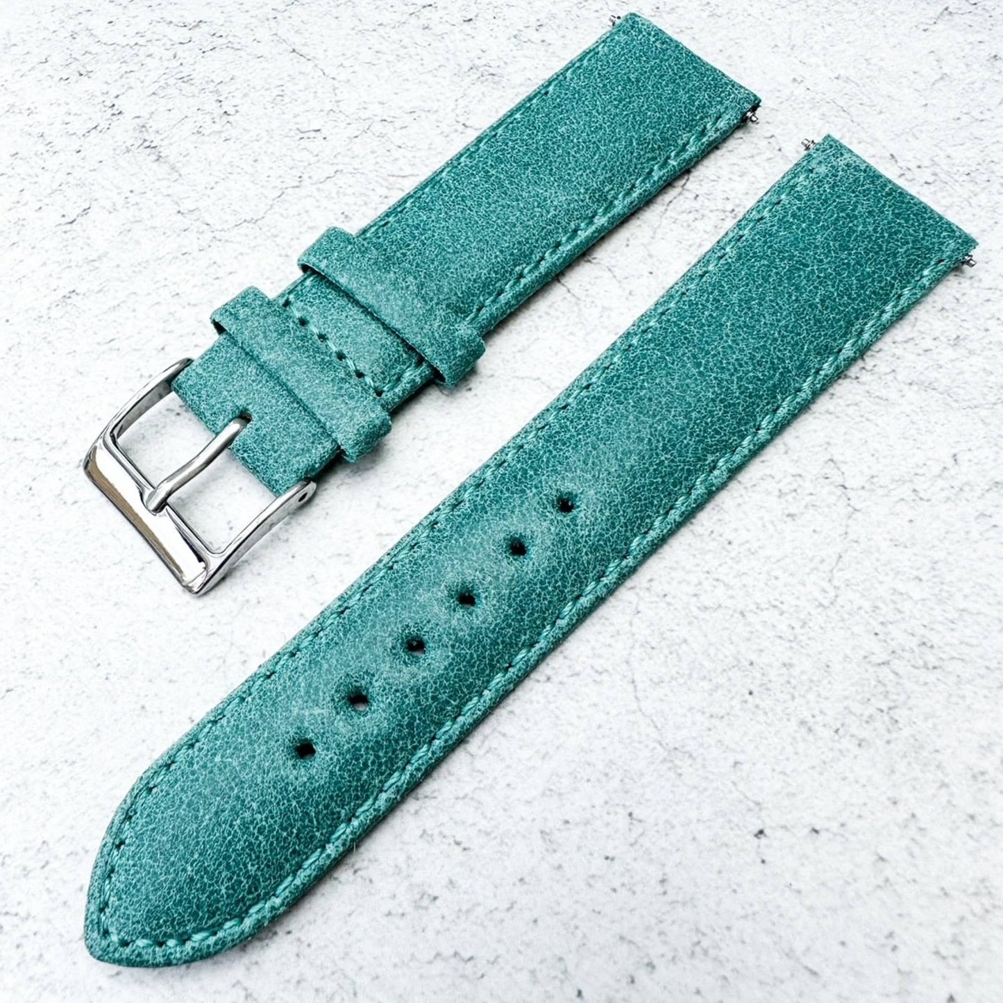 Smooth Grain Vintage Genuine Leather Watch Strap Turquoise 4
