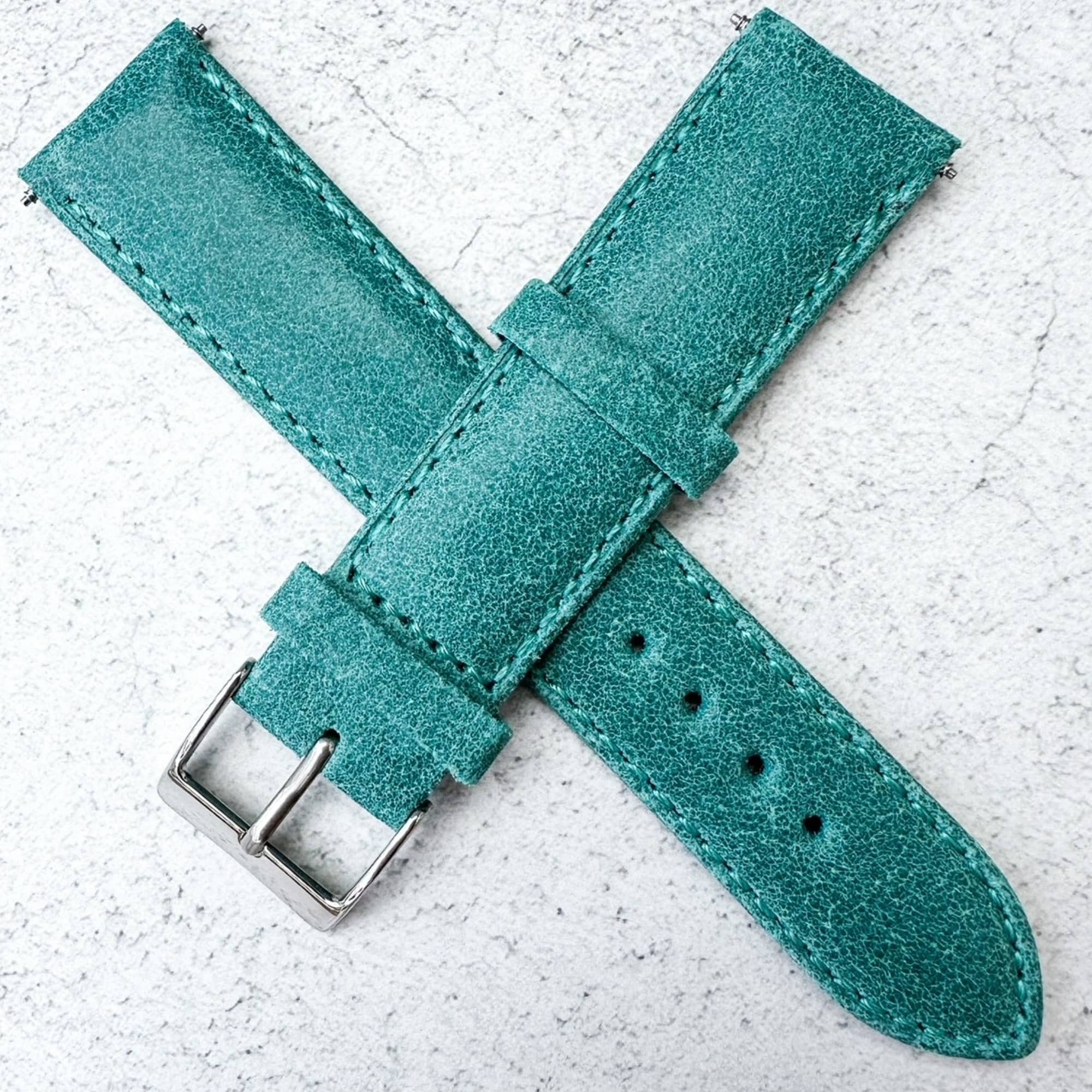 Smooth Grain Genuine Leather Luxury Watch Strap - Turquoise