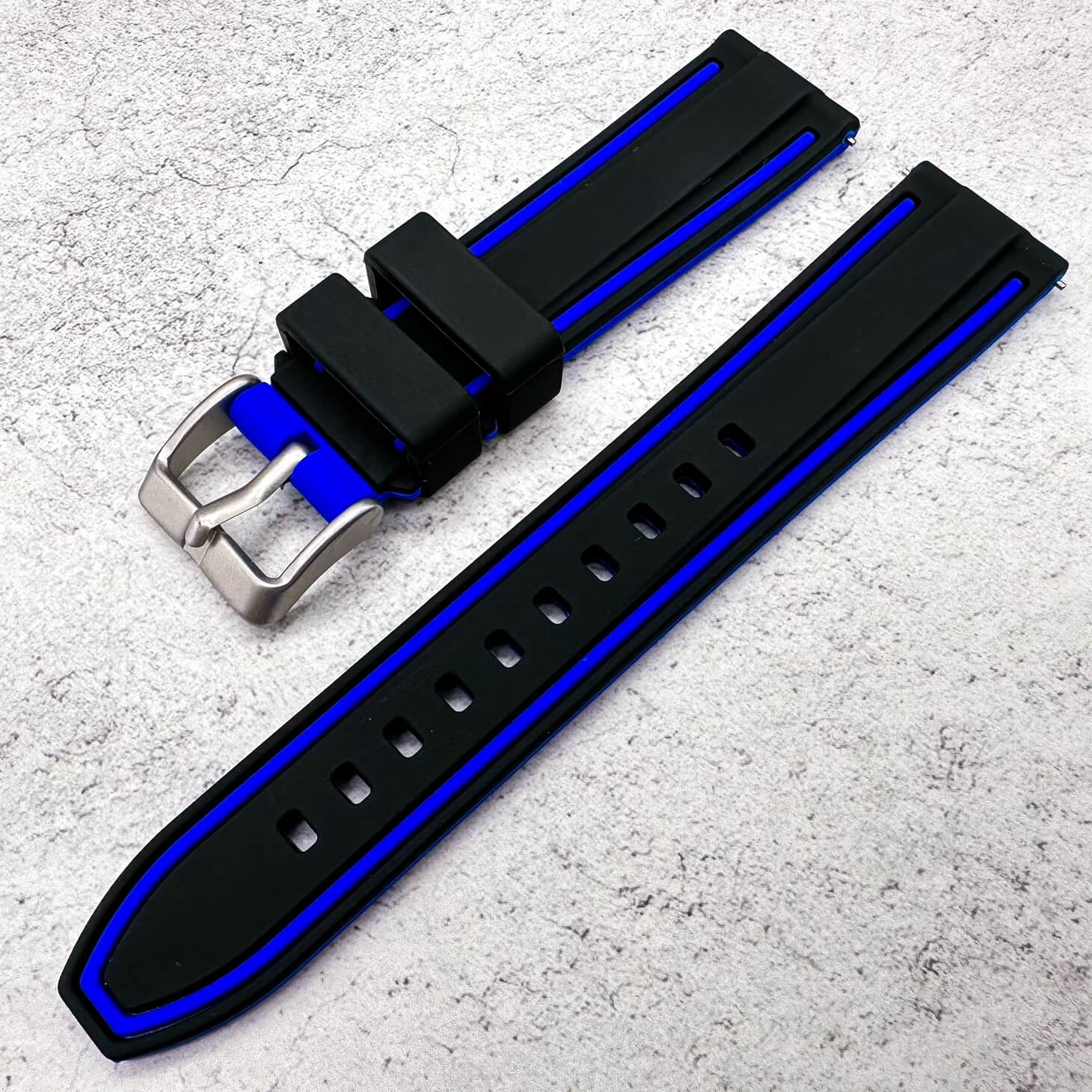 Soft Silicone Dive Watch Strap Two Tone Black Blue 2