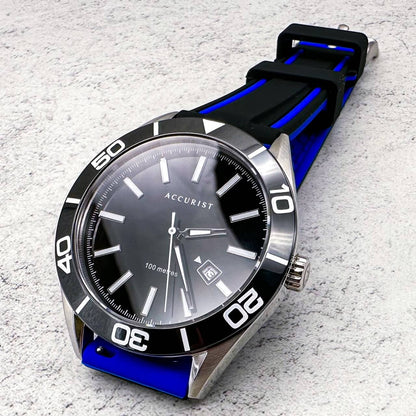 Soft Silicone Dive Watch Strap Two Tone Black Blue 4