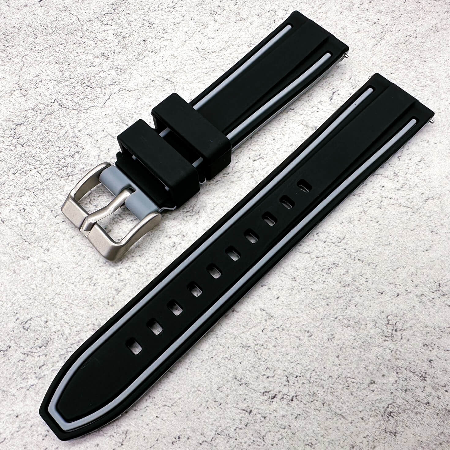 Soft Silicone Dive Watch Strap Two Tone Black Grey 2