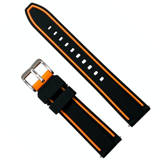 Soft Silicone Dive Watch Strap Two Tone Black Orange 1