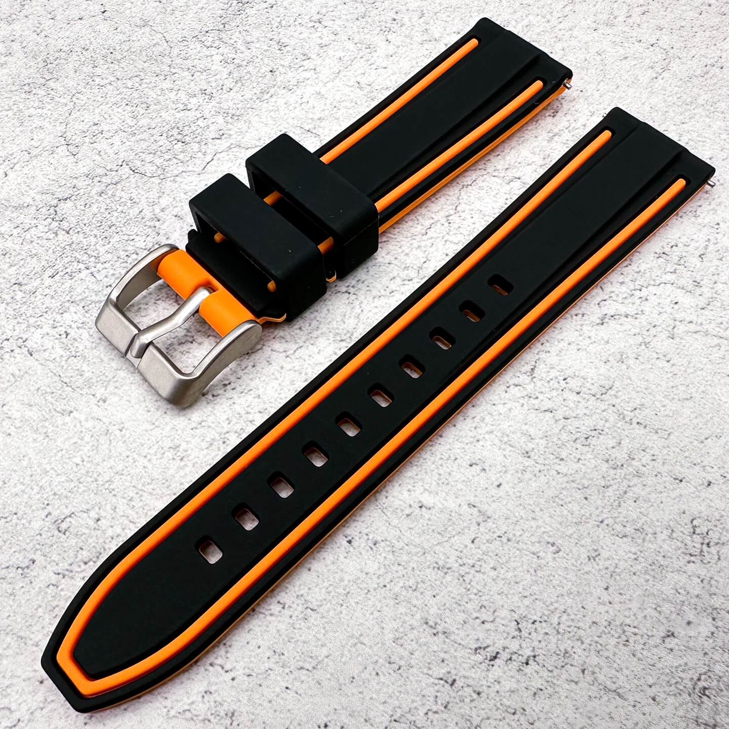 Soft Silicone Dive Watch Strap Two Tone Black Orange 2